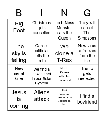 Outlandish things that everybody laughed about but that can totally happen in 2020 Bingo Card