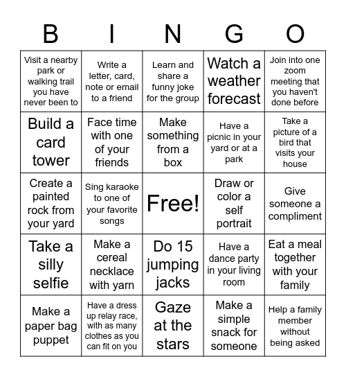 Bingo Challenge Bingo Card