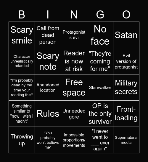 Shitty Creepypasta Bingo Card