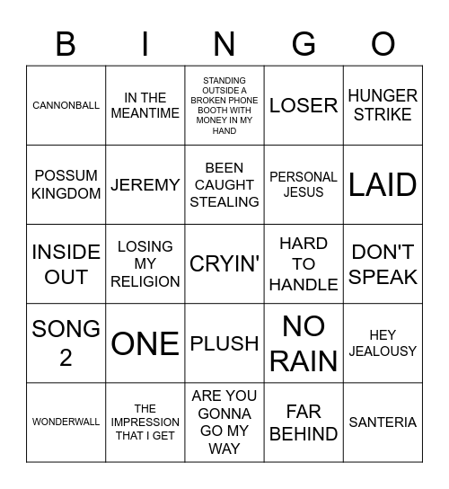 90'S ROCK Bingo Card