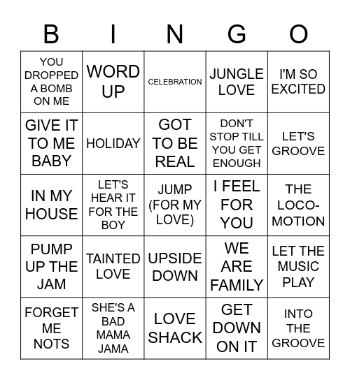 80'S DANCE Bingo Card