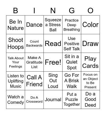 Coping Skills Bingo Card