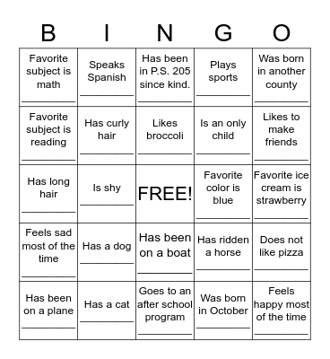 Getting to Know You BINGO Card
