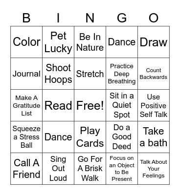 Coping Skills Bingo Card