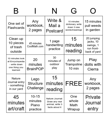 SCREEN TIME Bingo Card