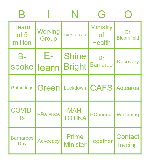 Barnardos Day Bingo Card