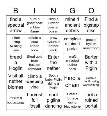 Nether Update BINGO Card