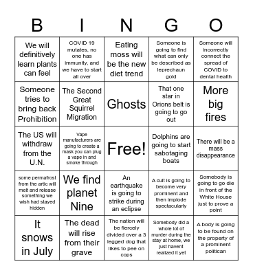 2020 Predictions Bingo Card