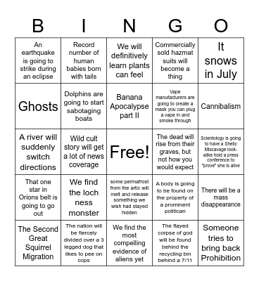 2020 Predictions Bingo Card