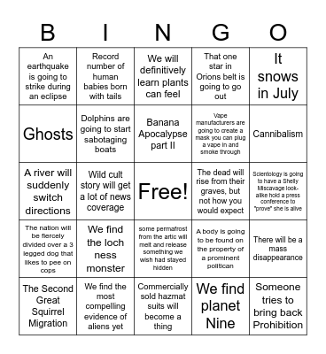 2020 Predictions Bingo Card