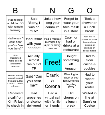 COVID-19 Bingo Card