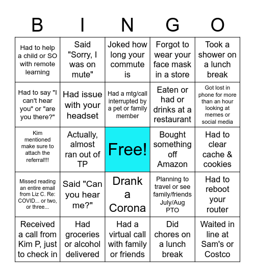 COVID-19 Bingo Card