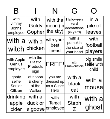 Halloween Selfie Bingo Card