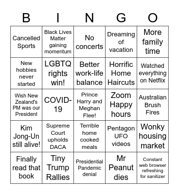 WTF 2020 Bingo Card