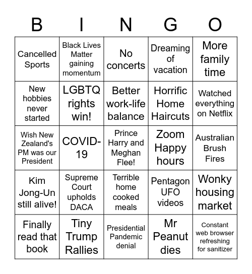 WTF 2020 Bingo Card
