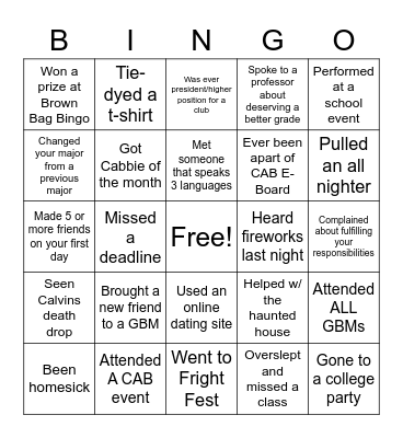 CAB E-Board Bingo: Let's see what we have in common! Bingo Card