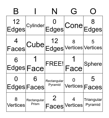 Geometry Bingo Card