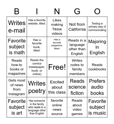 Getting to know each other Bingo Card