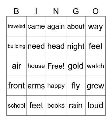 2nd Grade Sight Words 2 Bingo Card