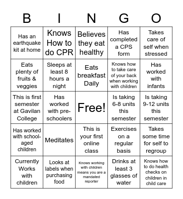 Meet and Greet Bingo Card