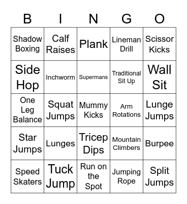 Fitness Bingo Card