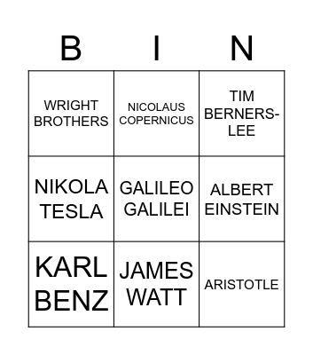 INVENTORS Bingo Card