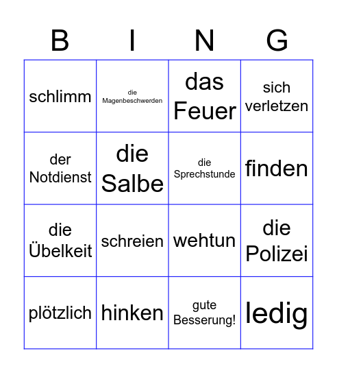 Wortschatz Bingo! Bingo Card