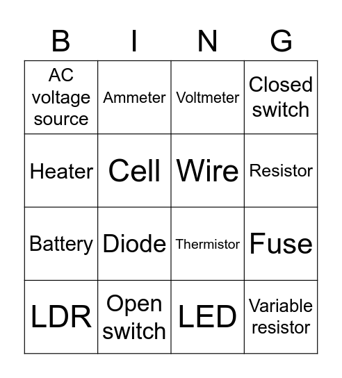 Circuit symbols Bingo Card