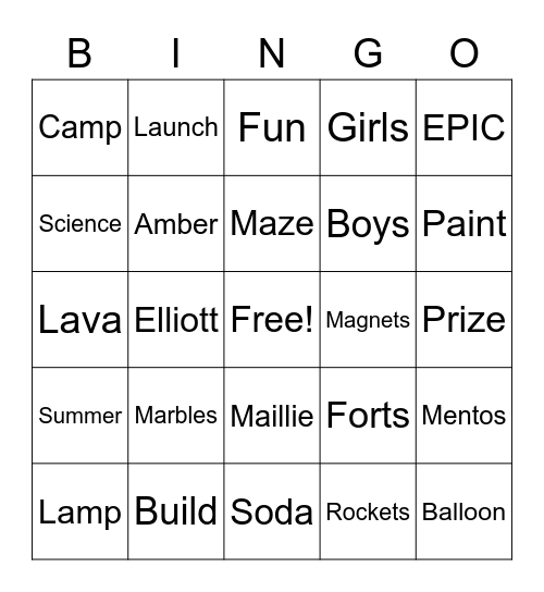 Marbles & Magnets Bingo Card