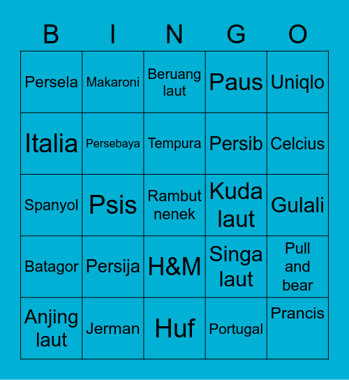 Bingo bongo Bingo Card