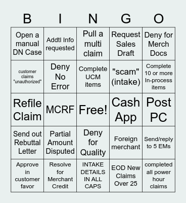 Claims Bingo Card