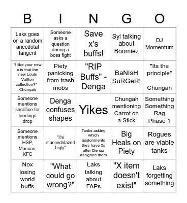 Fable Raid Night Bingo Card