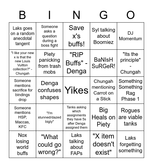 Fable Raid Night Bingo Card