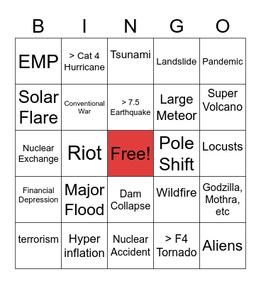 2020 Catastrophe Bingo Card