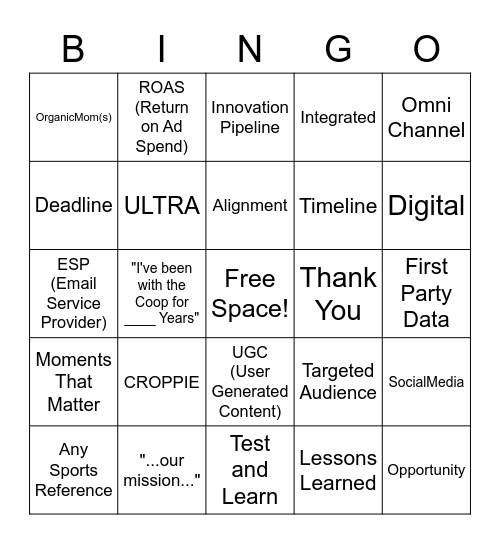 Marketing Buzzword Bingo Card