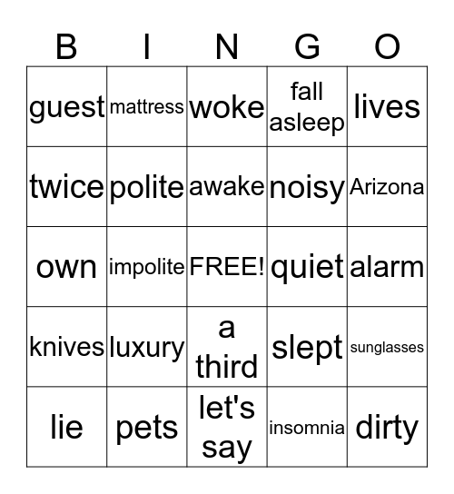 Vocabulary Bingo  Oct. 15 Bingo Card
