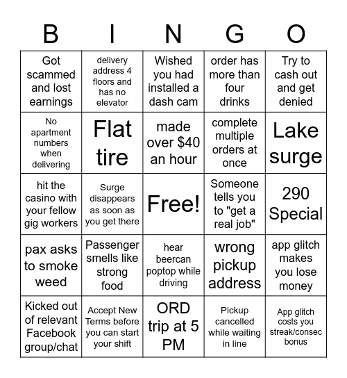 Gig Worker BINGO 3 Bingo Card