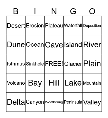 Landform Bingo Card