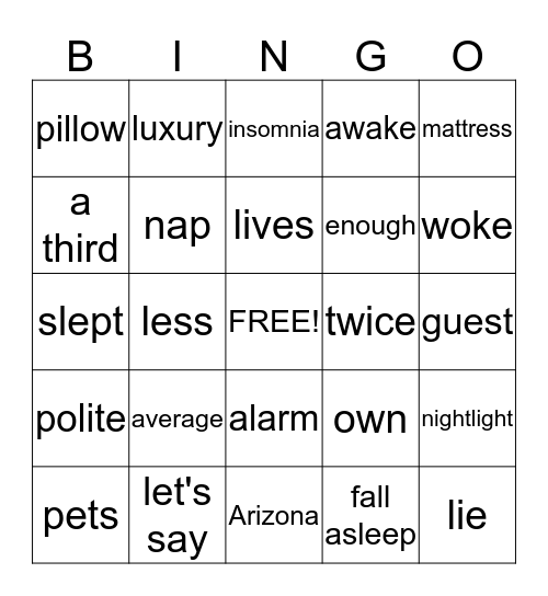 Vocabulary Bingo   Oct. 15 Bingo Card