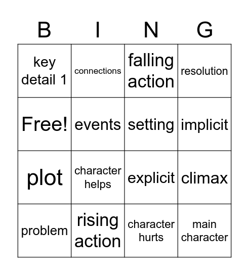 Character/Setting Bingo Card