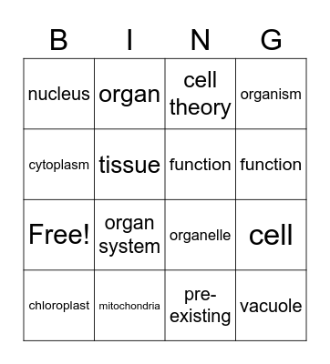 Unit 1 Vocabulary Bingo Card