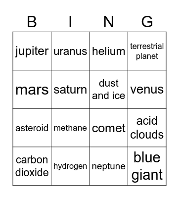 solar system bingo Card