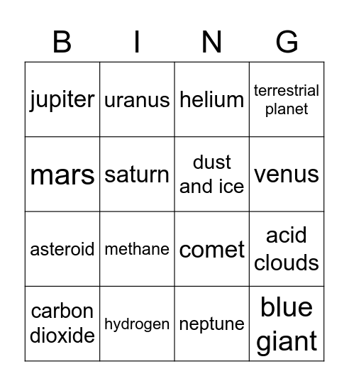 solar system bingo Card