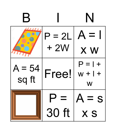 Area & Perimeter Bingo Card