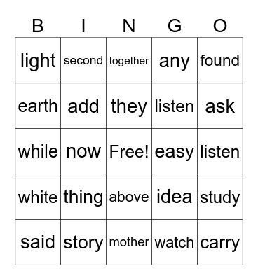 Untitled Bingo Card