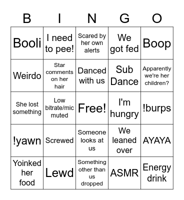 Starbitzy Stream Bingo Card