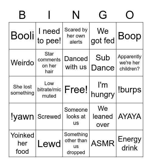 Starbitzy Stream Bingo Card