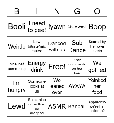 Starbitzy Stream Bingo Card