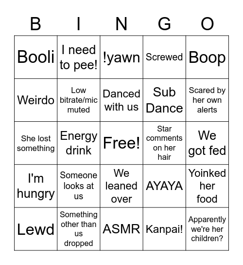 Starbitzy Stream Bingo Card