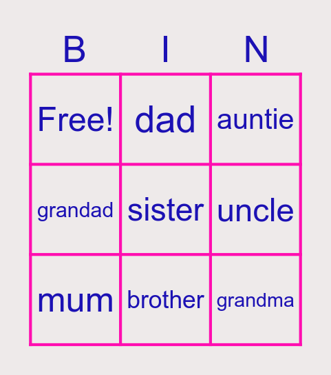 family Bingo Card